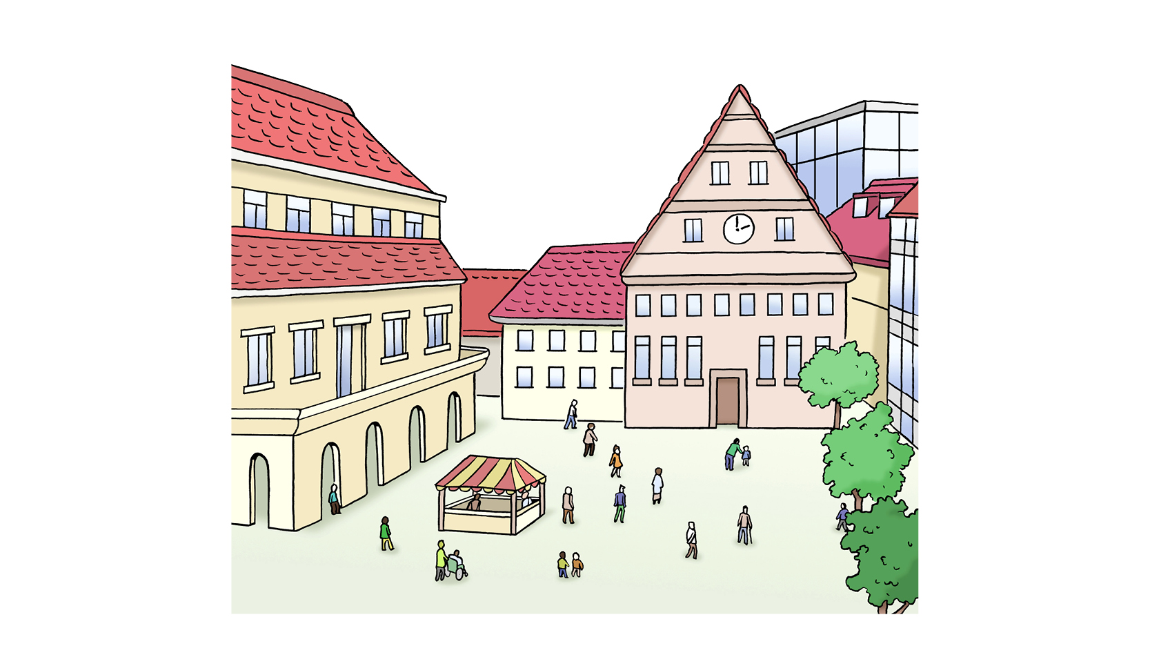 Illustration von einer Innenstadt.