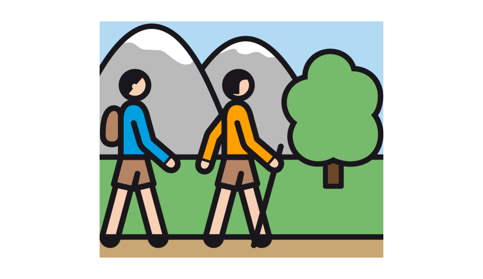 Illustration von zwei Personen beim Wandern.